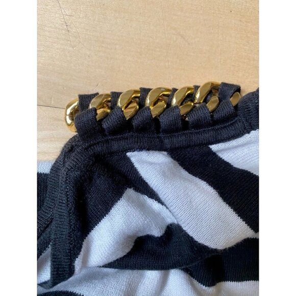 Micahel Kors women black white striped sweater sz small gold chain detail - Picture 5 of 7